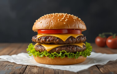 Classic Cheeseburger with Fresh Ingredients on Black