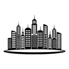 Fototapeta premium Silhouette cityscape with skyscrapers, black and white modern downtown skyline 89 char