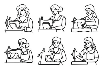 Tailor and Seamstress Line Art Icons – Sewing Tools, Fashion Design, and Handmade Clothing Elements