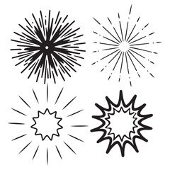 line sparkle vector set, comic style decorative lines, burst effects, and dynamic radial patterns in black for 
enhancing illustrations, comics, and graphic designs