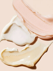 Samples smears of various types of skin care cosmetics