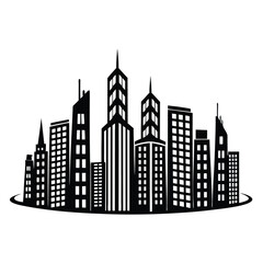 Fototapeta premium Silhouette Cityscape Black and White Urban Skyline with Modern Buildings and Architecture