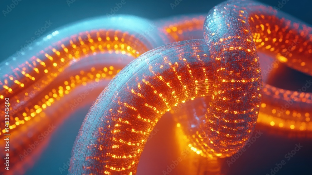 Poster abstract artistic rendering of glowing illuminated connected fiber strands