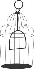 Modern Minimalist Wire Birdcage with Swing in an Unconventional Shape on a White Background