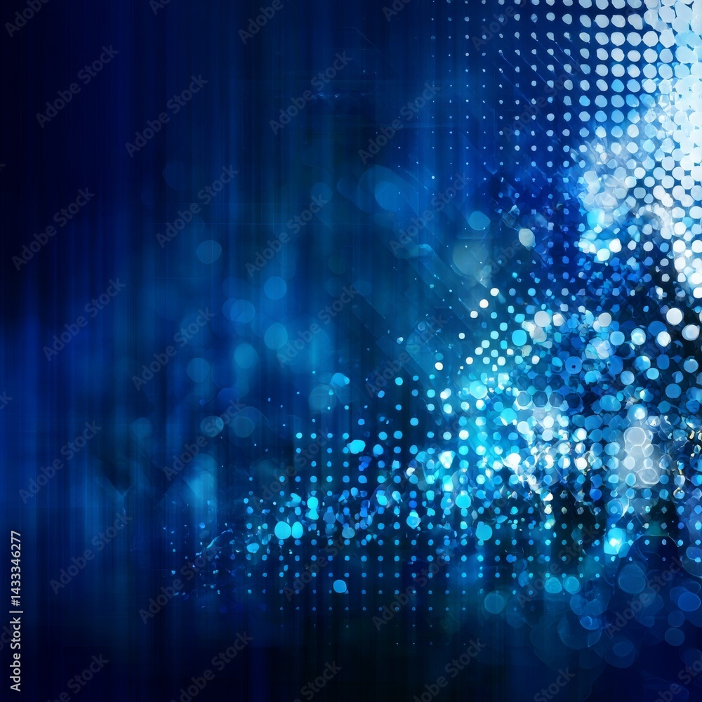 Poster abstract blue halftone burst: a digital exploration of light, texture and depth in a modern design