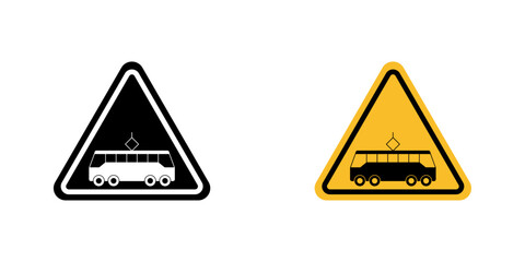Tramway caution traffic signs vector illustration for web, ui designs