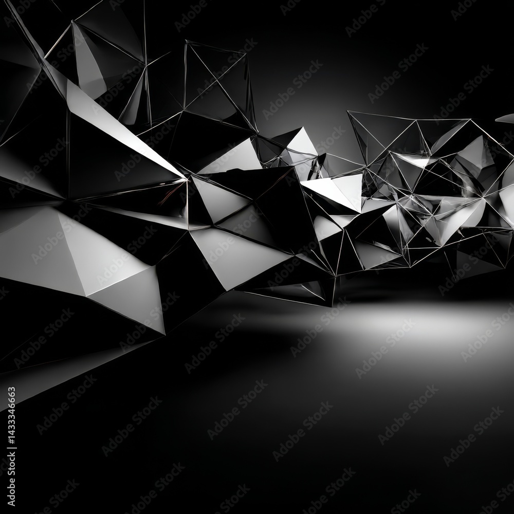 Poster abstract dark geometry: reflective facets and sharp edges in a modern, minimalist design