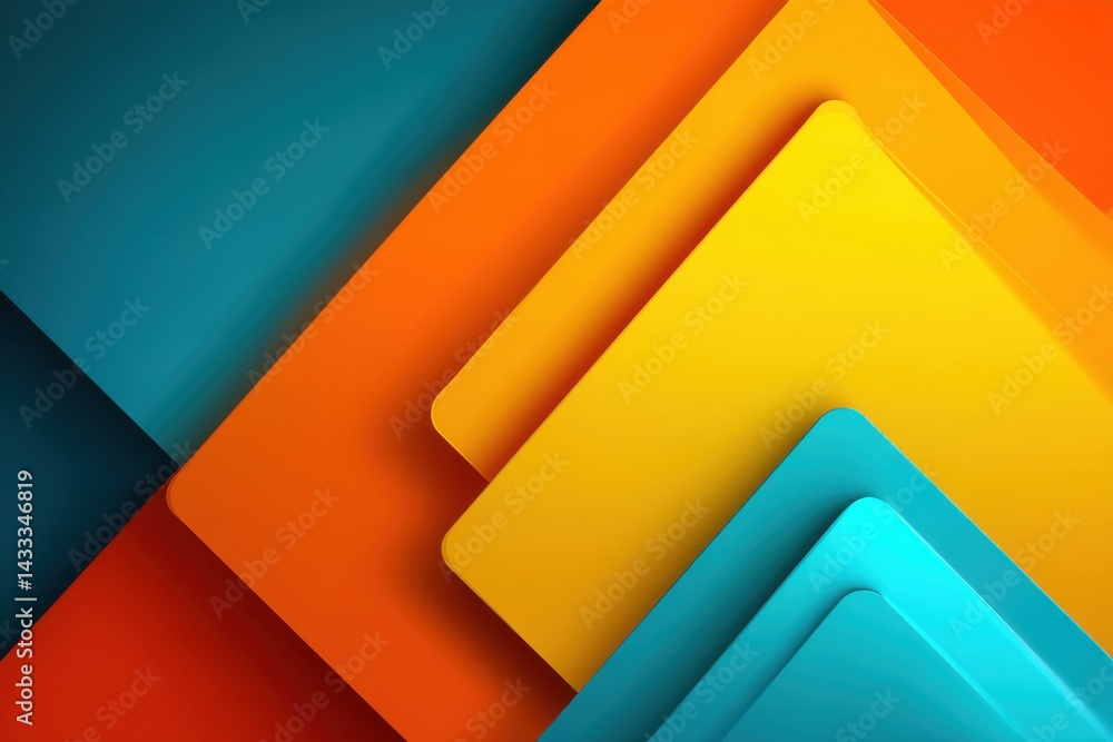 Poster an abstract arrangement of colorful geometric shapes creates a dynamic and visually appealing, moder