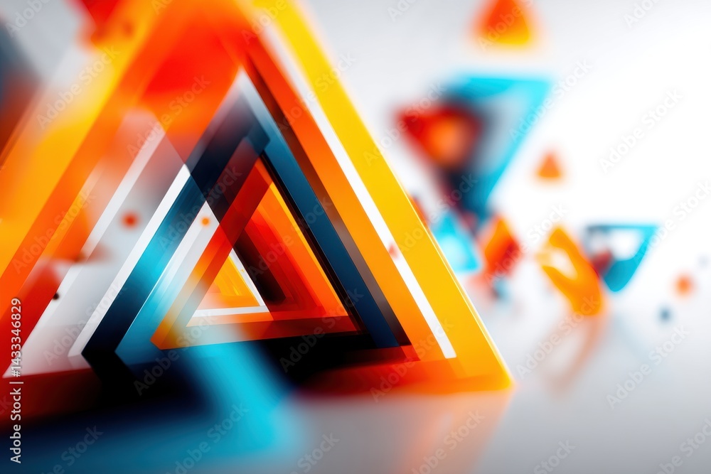 Poster an abstract rendering of interconnected colorful triangles, creating a modern and dynamic background