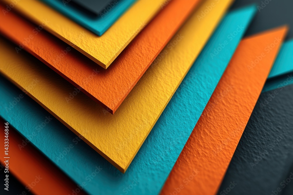 Poster a dynamic abstract geometric background showcasing layers of vibrant textured paper, creating a mode