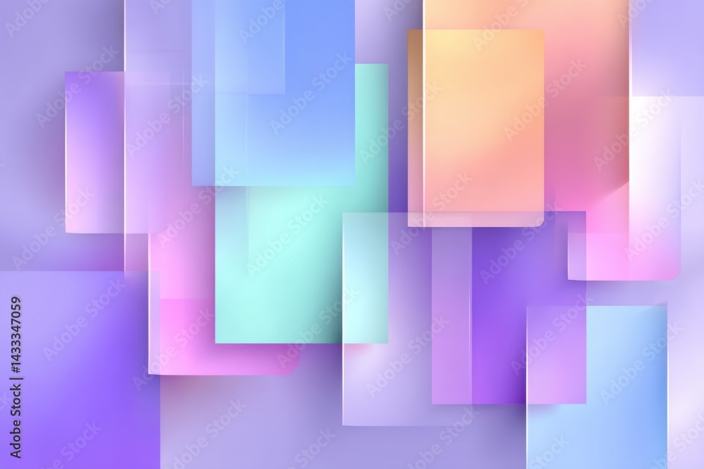 Poster Pastel overlapping rectangular shapes create a modern design with soft, diffused lighting, creating an elegant and calming visual experience for viewers.