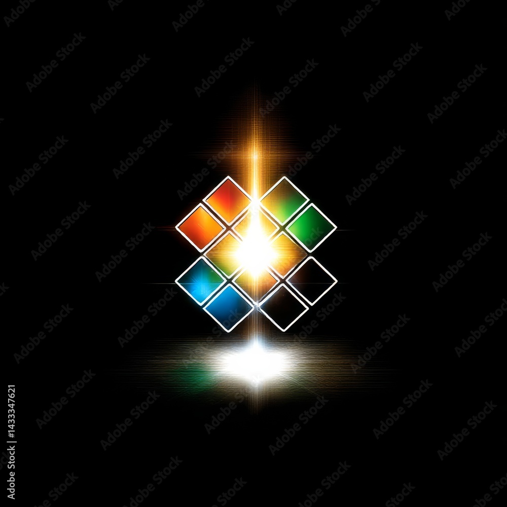 Poster colorful abstract diamond composition with radiating light on dark background