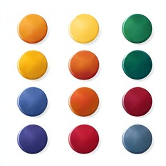 Colorful Buttons Collection: A Vibrant Array of Round Shapes on White Background, Showcasing a Spectrum of Tones.