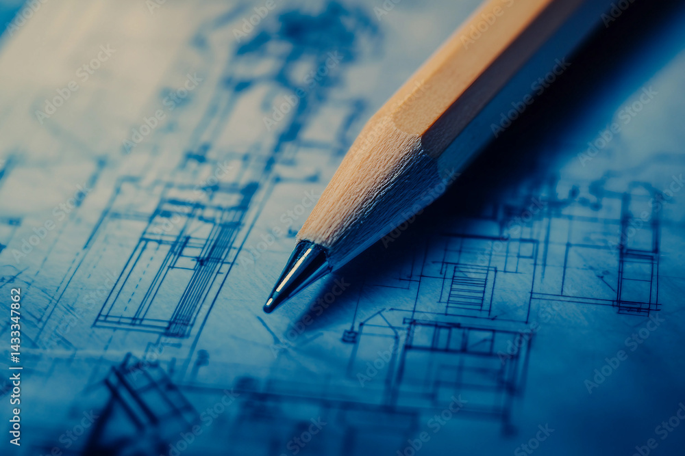 Poster blueprint plan architectural project, generative ai image