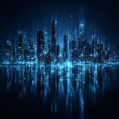 Fototapeta premium Futuristic Cityscape with Glowing Data Connections: Visualizing Digital Network in Urban Environment