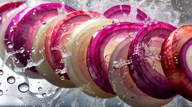 crispy onion slices in dramatic motion