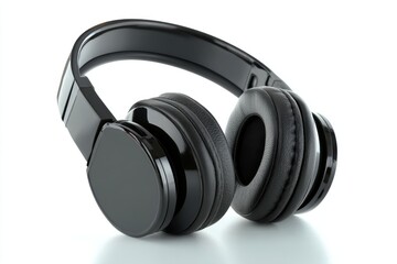Studio shot showcases sleek black headphones with glossy finish and soft earcups, highlighting modern design and comfort on a clean white surface.