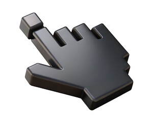 Black 3D Hand Cursor Icon &ndash; Click Pointer for UI Design Isolated on Transparent Background

