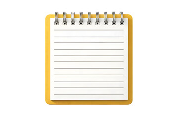 Blank Spiral Notebook with Yellow Binding – Writing Pad for Notes and Office Use Isolated on Transparent Background