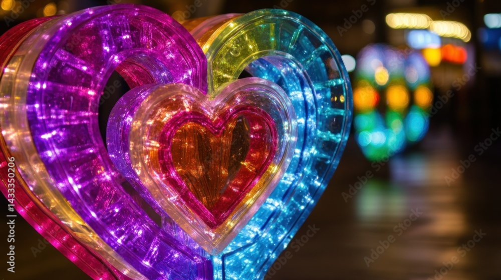 Poster luminous hearts made with colorful lights creating an eyecatching display