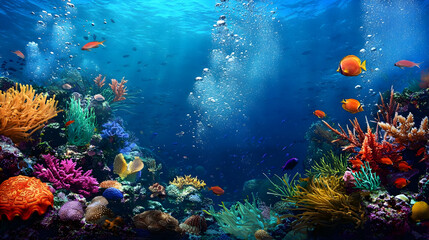 Fototapeta premium Vibrant Underwater Coral Reef Scene With Colorful Fish