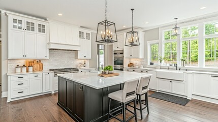 Interior shot showing a modern kitchen with an island counter