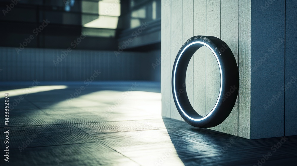 Poster a modern architectural scene features a glowing circular element