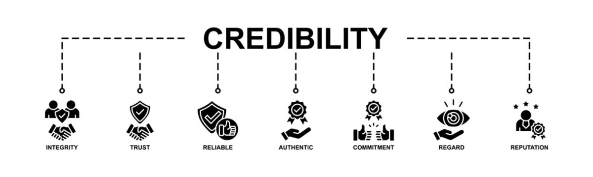 Credibility banner web icon vector illustration concept with icon of integrity, trust, reliable, authentic, commitment, regard, and reputation