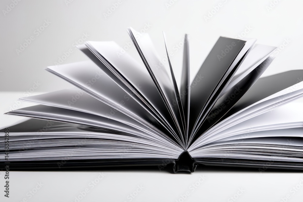 Poster elegant open book with blank pages, creating a modern and minimalist artistic view of paper and bind
