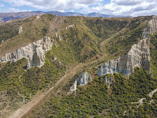 Drone view at Clay Cliffs in New Zealand