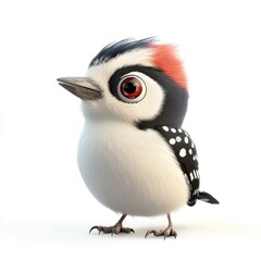 Fototapeta premium cute cartoon Lesser Spotted Woodpecker character 3D render isolated on white background