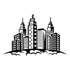 Obraz premium Black and White Silhouette of Cityscape, Buildings, Skyscrapers over Cloudscape Style