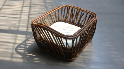Obraz premium A wooden basket with a white cushion on top