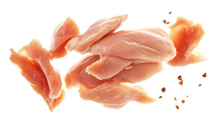 Falling Raw Chicken Fillet Isolated on Transparent Background