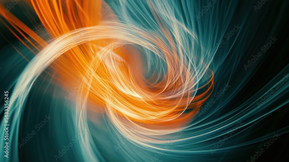 Poster abstract composition showing dynamic swirling lines of light and colors