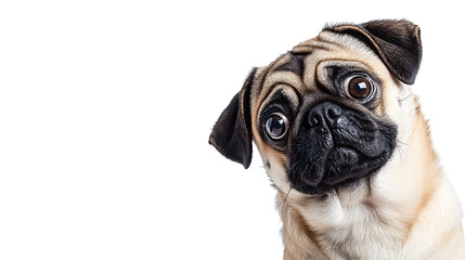 Close-up Funny Pug Dog Isolated on Transparent Background for Creative Projects