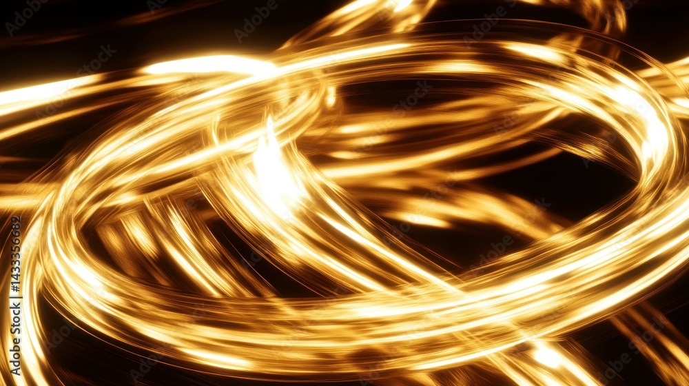 Poster illuminated abstract loops created with glowing golden light forms