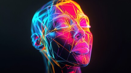 Neon Woman Face, Digital Art, Abstract, Dark Background,  AI