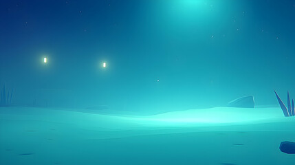 Fototapeta premium Night scene, glowing lights, low-poly desert landscape, mysterious background, ideal for game backgrounds or fantasy art