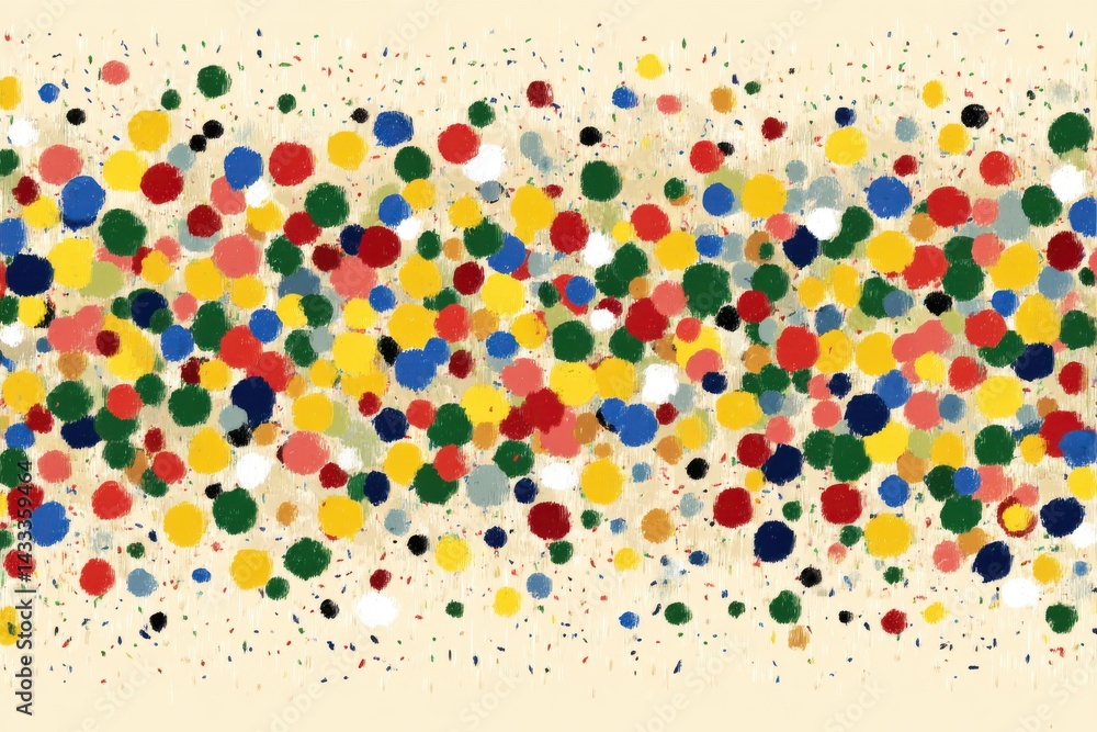 Poster a vibrant and playful abstract painting featuring a multitude of colorful circles, creating a dynami