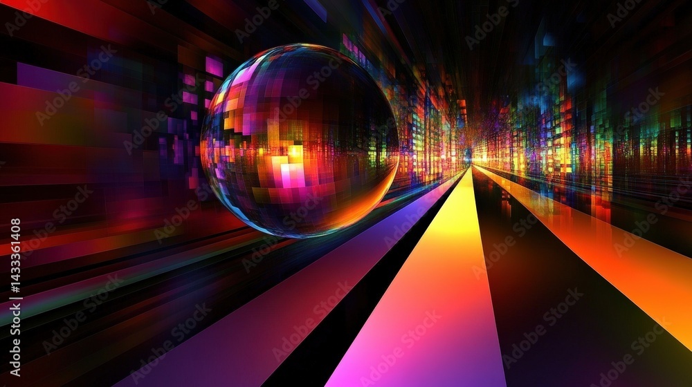 Poster abstract colorful tunnel with dynamic sphere