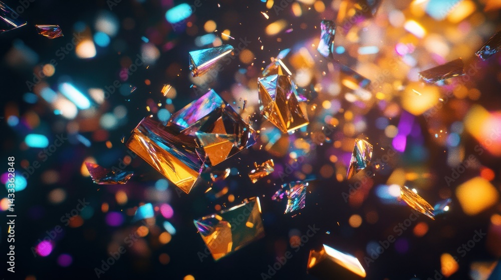 Aufkleber geometric shapes and colorful light particles floating in space