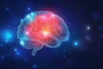 Illuminated brain model, highlighting neural activity