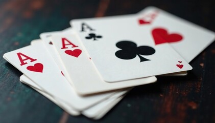 Playing cards arranged in an ace high sequence, lose, aces, graphic