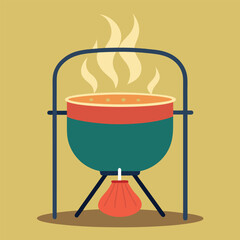 Camping Food & Cooking Gear vector silhouette illustration Minimalist vector of instant noodles boiling in camping pot over flame