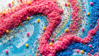 Abstract confectionery art, vibrant colors, sprinkles