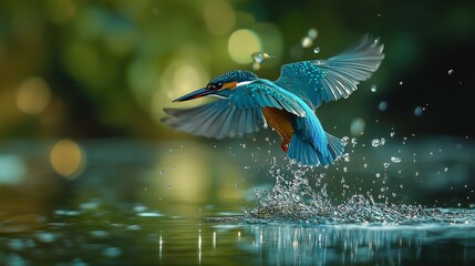 Kingfisher diving, forest, splash, water, nature, wildlife, vibrant, bird, fishing, background