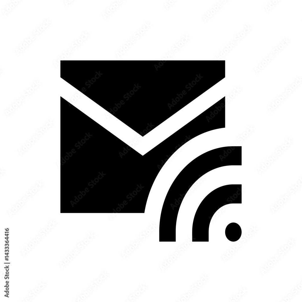Poster black and white graphic of an email envelope with a wifi symbol emanating from the side of it icon