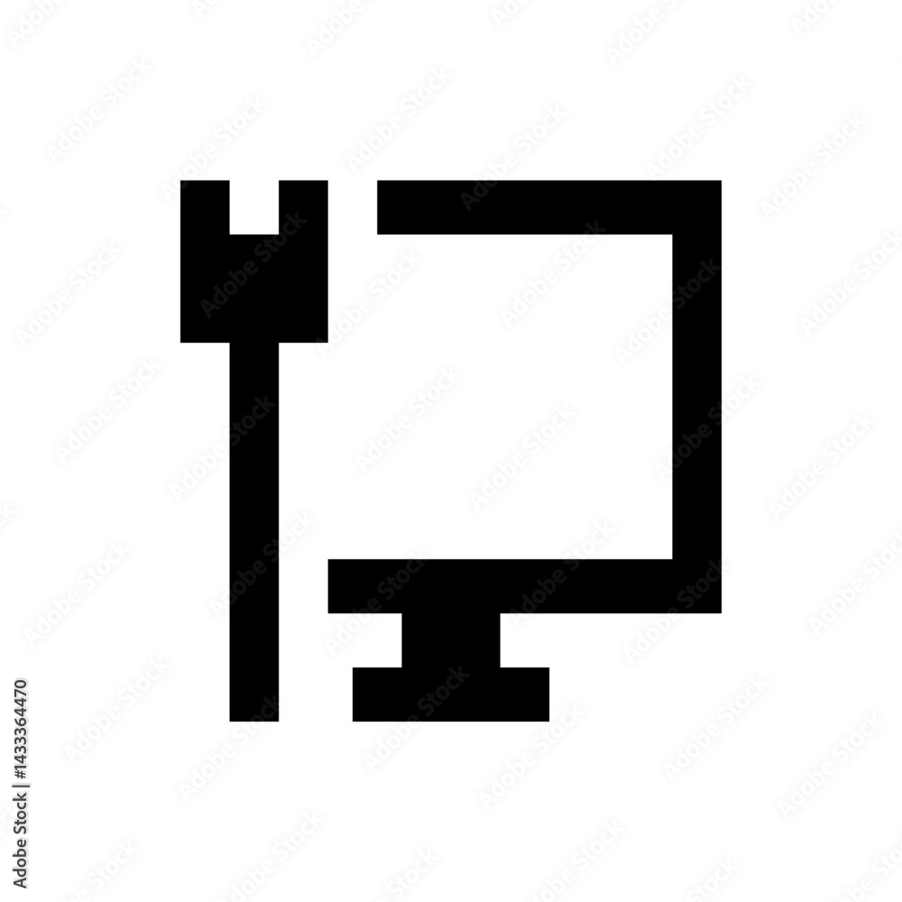 Poster simple pixelated computer monitor with a rectangular screen and base in black and white design forma