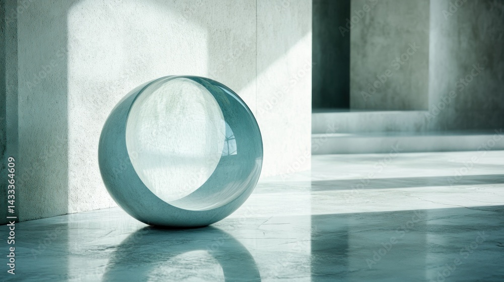 Poster a translucent orb sits within a minimalist architectural space